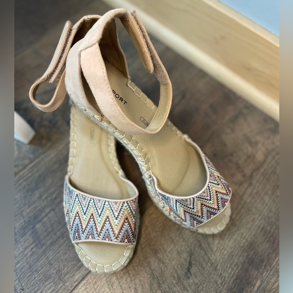 Rockport Marah Ankle Espadrille Chevron Wedge Peep Toe 8M - Picture 7 of 8